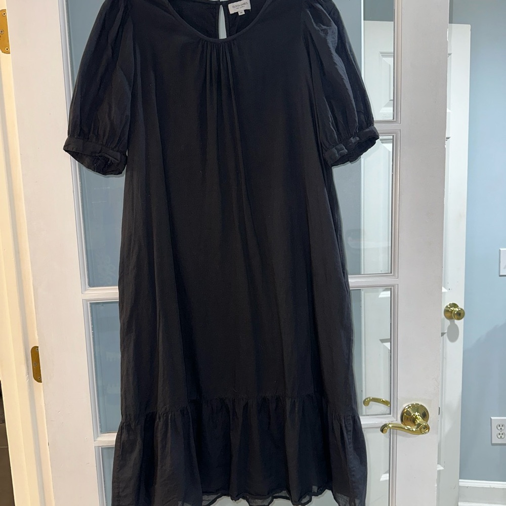 Olivia James The Label Women's Black Cotton Maxi Dress Medium Lined Puff Sleeve - Picture 2 of 9
